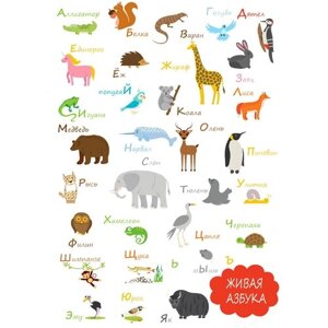 Плакат "Русский алфавит для детей. Тематика: Животные" / Формат А4 (21х30 см) / Постер для интерьера