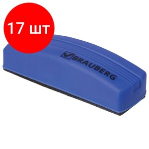 Комплект 17 шт, Стиратель магнитный для магнитно-маркерной доски (55х160 мм), упаковка с подвесом, BRAUBERG, 230997 в Москве от компании М.Видео