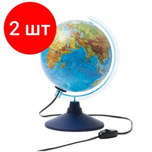 Комплект 2 шт, Глобус физико-политический Globen, 21см, с подсветкой на круглой подставке в Москве от компании М.Видео