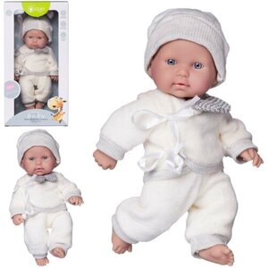 Пупс Junfa Pure Baby в вязаных белых с серой полоской кофточке, штанишках, шапочке, 25см в Москве от компании М.Видео