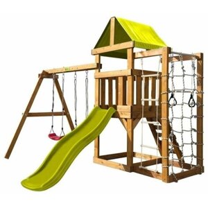 Игровая площадка Babygarden Play 10 с турником и веревочной лестницей жёлтая из натурального дерева, 340 x 375 x 245 см, гипоаллергенное покрытие в Москве от компании М.Видео