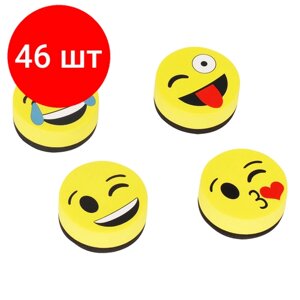Комплект 46 шт, Губка-стиратель для досок OfficeSpace "Смайлик" 50мм, на магните, материал EVA, желтый, европодвес в Москве от компании М.Видео