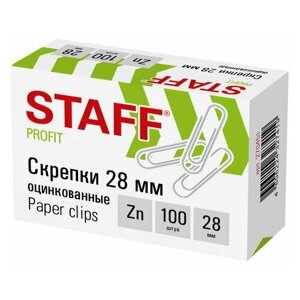 Скрепки STAFF, 28 мм, оцинкованные, 100 шт, в картонной коробке, 270451 (цена за 1 ед. товара) в Москве от компании М.Видео