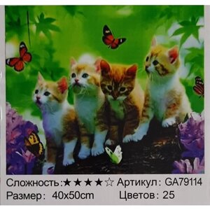 Алмазная мозаика на подрамнике 40х50, Котята, 4 котенка, кошки в Москве от компании М.Видео