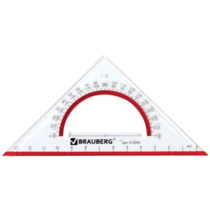 Треугольник пластик 45*13 см, BRAUBERG "Сrystal", с транспортиром, прозрач. с выдел. шкалой, 210293, - Комплект 10 шт.(компл.) в Москве от компании М.Видео