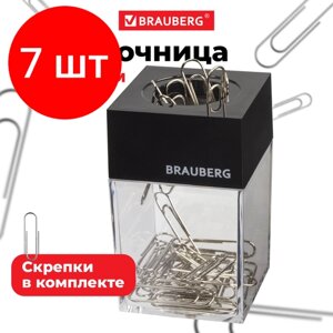 Комплект 7 шт, Скрепочница магнитная BRAUBERG с 30 скрепками, прозрачный корпус, 225189 в Москве от компании М.Видео