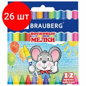 Комплект 26 шт, Восковые карандаши BRAUBERG, набор 12 цветов, 222962 в Москве от компании М.Видео