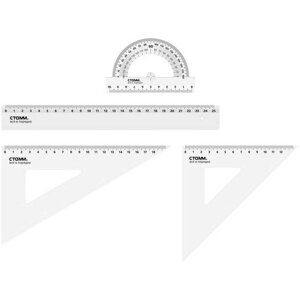 Набор чертежный СТАММ, размер L (линейка 25 см, 2 треугольника, транспортир), прозрачный, бесцветный, европодвес в Москве от компании М.Видео