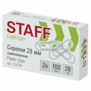 Скрепки STAFF "EVERYDAY", 28 мм, оцинкованные, 100 шт, в картонной коробке, Россия, 224799, 224799 в Москве от компании М.Видео