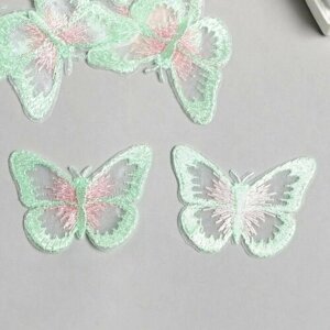 Декор для творчества текстиль вышивка "Бабочка зелено-розовая" 4,3х5,5 см в Москве от компании М.Видео