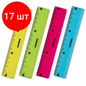 Комплект 17 шт, Линейка пластиковая 15 см юнландия "Color", тонированная, ассорти, 210752 в Москве от компании М.Видео