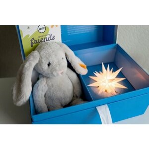 Подарочный набор голубой с мягкой игрушкой STEIFF Кролик Хоппи и Звездой Гернгута в Москве от компании М.Видео