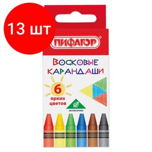Комплект 13 шт, Восковые карандаши пифагор "солнышко", набор 6 цветов, 227278 в Москве от компании М.Видео