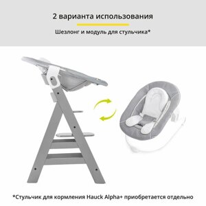 Шезлонг для новорожденных Hauck Alpha 2в1 (детская качалка + аксессуар к стульчику для кормления) Stretch Grey в Москве от компании М.Видео