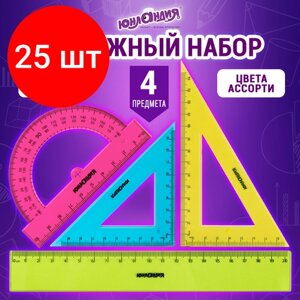 Комплект 25 шт, Набор чертежный средний юнландия "Color", (линейка 20 см, 2 треугольника, транспортир), 210755 в Москве от компании М.Видео