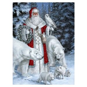 Дед Мороз на Северном полюсе (цена производителя) каролинка. Алмазная мозаика с круглыми стразами 30х40см в Москве от компании М.Видео