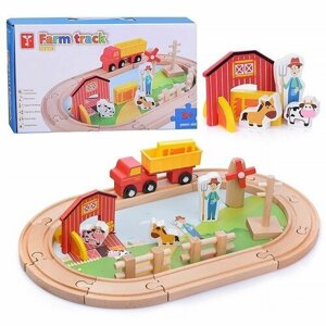 Железная дорога деревянная игрушечная для малышей / Трек с машиной и фигурками D1060 в коробке Щепочка в Москве от компании М.Видео