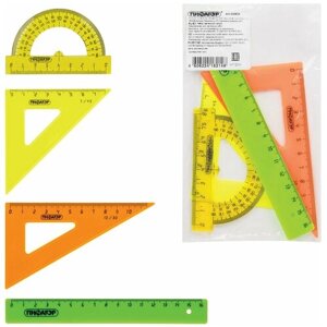 Набор чертежный малый пифагор (линейка 16 см, 2 треугольника, транспортир), непрозрачный, неоновый, пакет, 210624 В комплекте: 5шт. в Москве от компании М.Видео