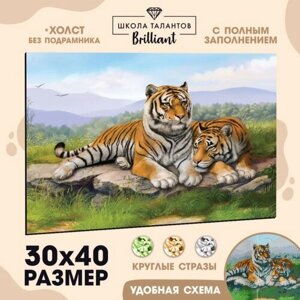 Алмазная мозаика с полным заполнением «Тигры» 30х40 см, на холсте в Москве от компании М.Видео