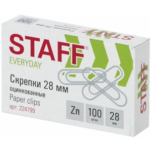 Скрепки STAFF "EVERYDAY", 28 мм, оцинкованные, 100 шт, в картонной коробке, Россия, 224799 - 10 шт. в Москве от компании М.Видео