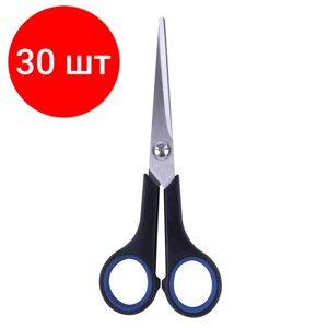 Комплект 30 шт, Ножницы BRAUBERG "Soft Grip", 165 мм, черно-синие, резиновые вставки, 3-х сторонняя заточка, 230761 в Москве от компании М.Видео