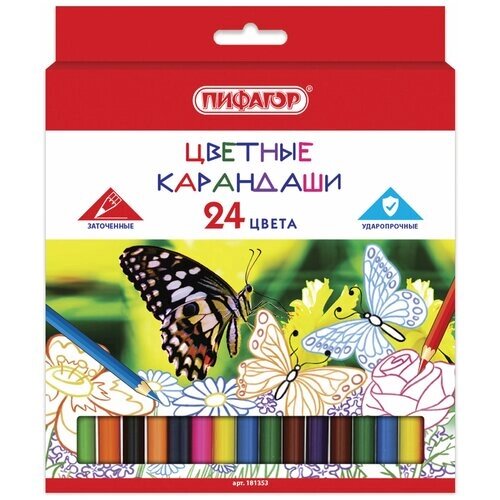 Пифагор Цветные карандаши Бабочки, 24 цвета (181353) от компании М.Видео - фото 1