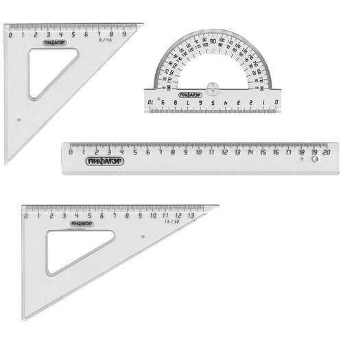 Пифагор Набор чертежный 4 предмета (210627), прозрачный от компании М.Видео - фото 1