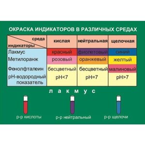 Плакат - таблица Окраска индикаторов в различных средах (1x0,7)