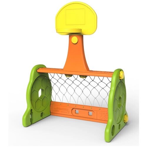 Пластиковые футбольные ворота с сеткой и с баскетбольным кольцом от компании М.Видео - фото 1