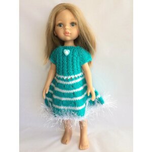 Платье для кукол «MiniFormy»Бирюзовое с оборкой»Рост 30-33 см. Обхват талии 14-16 см. (Куклы)