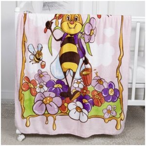 Плед детский плюшевый, мягкий для новорожденных 100х118 "Пчелка" для девочки на выписку, в кроватку, коляску, одеяло для малыша, покрывало на кровать Baby Nice