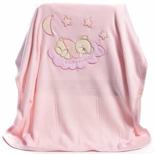 Плед-одеяло вязанный на хлопковом подкладе Мишка 80х100см, розовый ПА