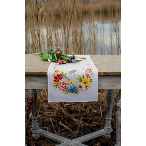 PN-0183727 Набор для вышивания крестом (дорожка на стол) Vervaco Colourful flowers 32х84, Красочные цветы от компании М.Видео - фото 1