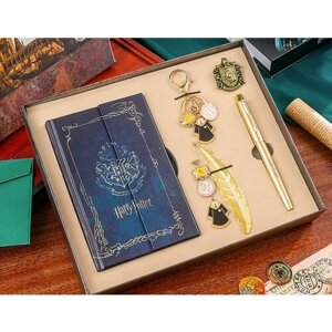 Подарочный канцелярский набор Пуффендуй с блокнотом, закладкой, ручкой, значком, брелком/ Гарри Поттер