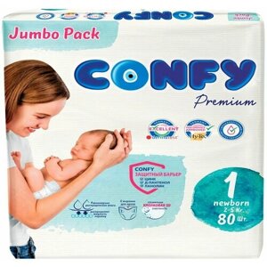 Подгузники Confy Premium Jumbo Размер 1 1-3кг 80шт