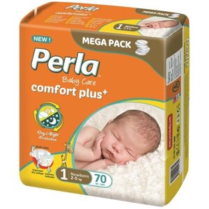 Подгузники детские Perla Mega Newborn для новорожденных детей 2-5 кг, 1 размер, 70 шт. мегаупаковка, ночные и дневные.