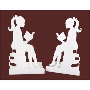 Подставка-ограничитель для книг “Девушка с книгой” 2 шт, металл, цвет белый