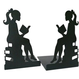 Подставка-ограничитель для книг “Девушка с книгой” 2 шт, металл, цвет чёрный