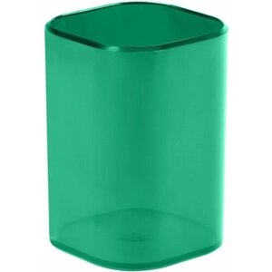 Подставка-стакан СТАММ "Фаворит", пластиковая, квадратная, тонированная зеленая, 351587