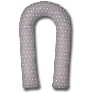 Подушка для беременных Body Pillow формы U с серой наволочкой в белых звездах, с наполнителем "Холлофайбер", 150х90см, U_holo_star_gw