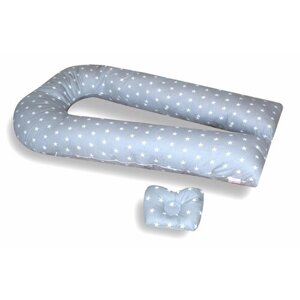 Подушка-обнимашка для беременных "Мастерская снов" U-350 с наволочкой Звездочки на сером + подушечка для малыша