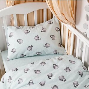 Постельное белье детское в кроватку для новорожденного Ночь Нежна Пингви, 100% хлопок, наволочки 40х60