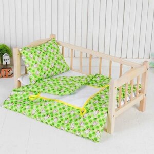 Постельное белье для кукол Страна Карнавалия "Зайчики на зеленом", простынь, одеяло, подушка (4452046)