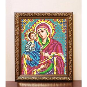 "Пресвятая Богородица Троеручица" Уникальный дизайнерский набор для вышивания бисером , с багетной рамкой и стеклом!