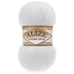 Пряжа Alize Angora Gold (Ангора Голд) - 3 моток 55 белый, 20% шерсть, 80% акрил 550м/100г