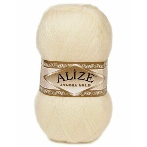 Пряжа Alize Angora Gold (Ангора Голд), цвет 62 молочный, 20% шерсть, 80% акрил, 5 шт по 100г / 550м