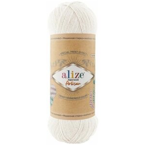 Пряжа Alize Superwash Artisan (Ализе Супервош Артизан) - 2 мотка, Белый (55), 75% шерсть супервош, 25% полиамид, 420м/100г