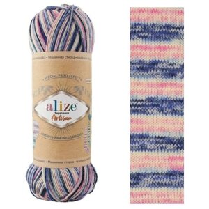 Пряжа Alize Superwash Artisan (Ализе Супервош Артизан) - 2 мотка, Розовый, белый, голубой, черный (9004), 75% шерсть супервош, 25% полиамид, 420м/100г