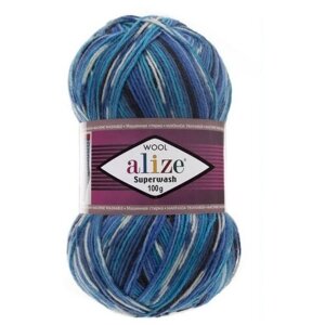 Пряжа Alize Superwash Comfort Socks (Ализе Супервош) - 3 мотка, черный синий голубой (4446), 75% шерсть супервош, 25% полиамид, 420м/100г