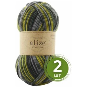 Пряжа Alize Wooltime (Вултайм) - 2 мотка Цвет: 11019 серо-зеленый принт 75% шерсть, 25% полиамид, 100г 200м